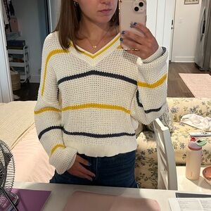 BP sweater, blue and yellow sweater